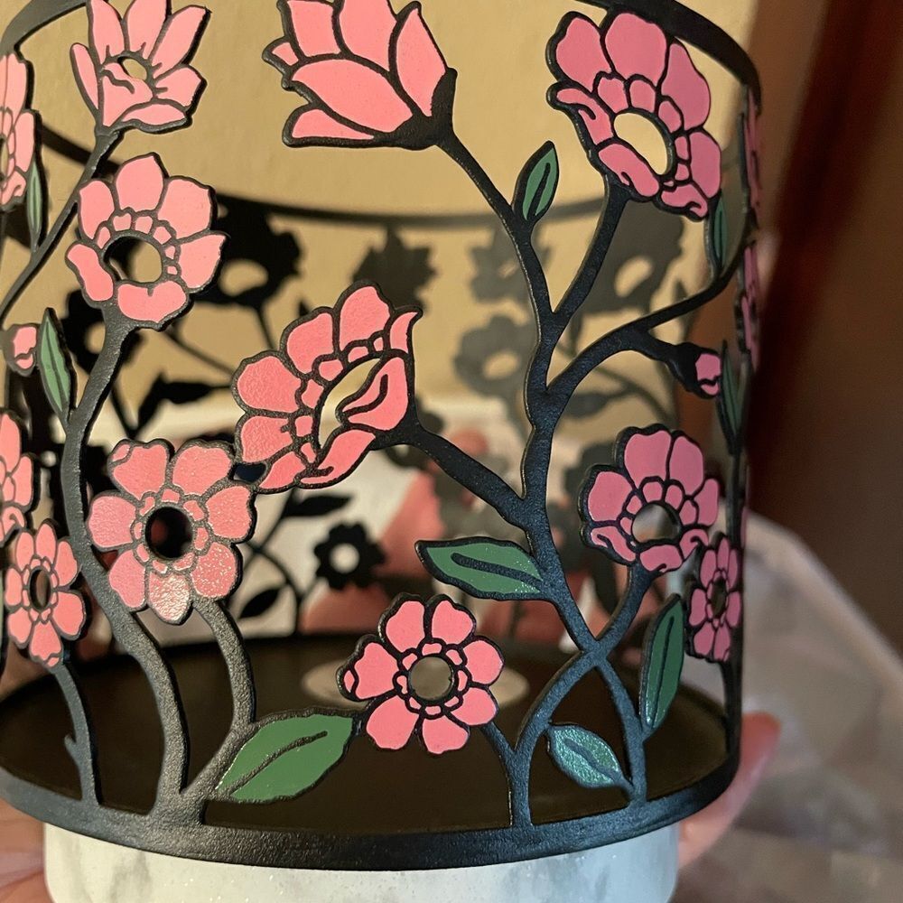 Bath & Body Works Black Metal Pink Poppy Flower Marble Base Candle Holder - Picture 7 of 14